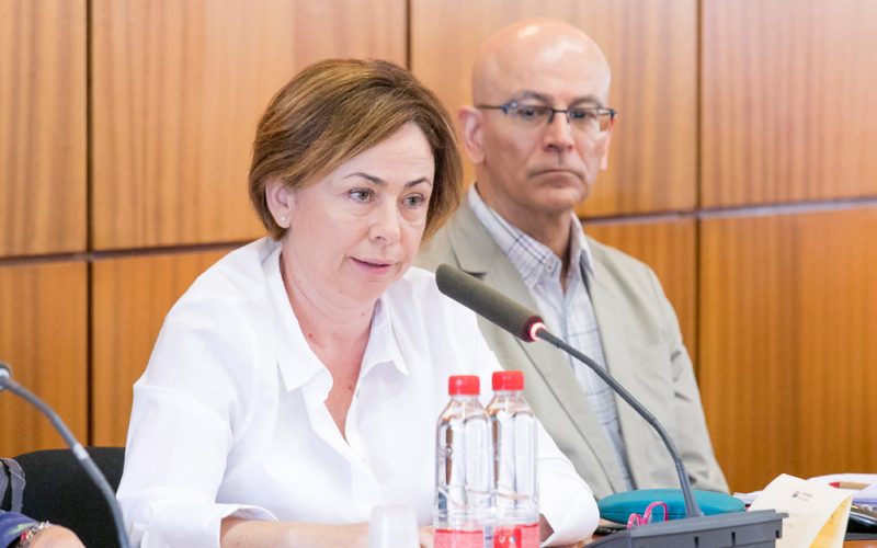 La rectora de la ULL, Rosa Aguilar, en un Consejo de Gobierno