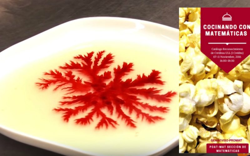 Cartel de 'Cocinando con Matemáticas' y postre fractal obtenida de Nestlé TV